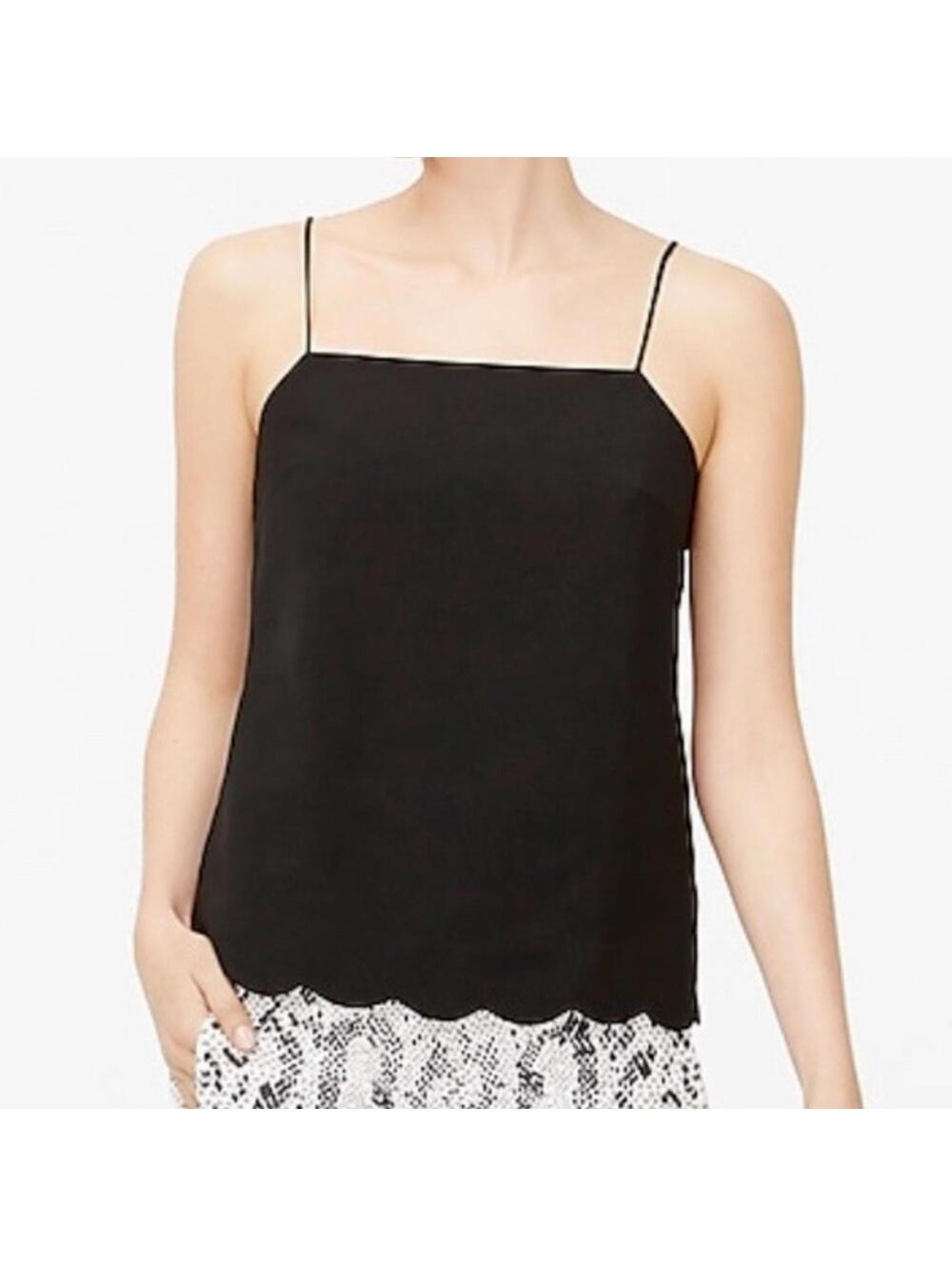 J.Crew Black Scalloped Cami Tank Top Structured Minimalist Coquette 6 - Picture 2 of 9
